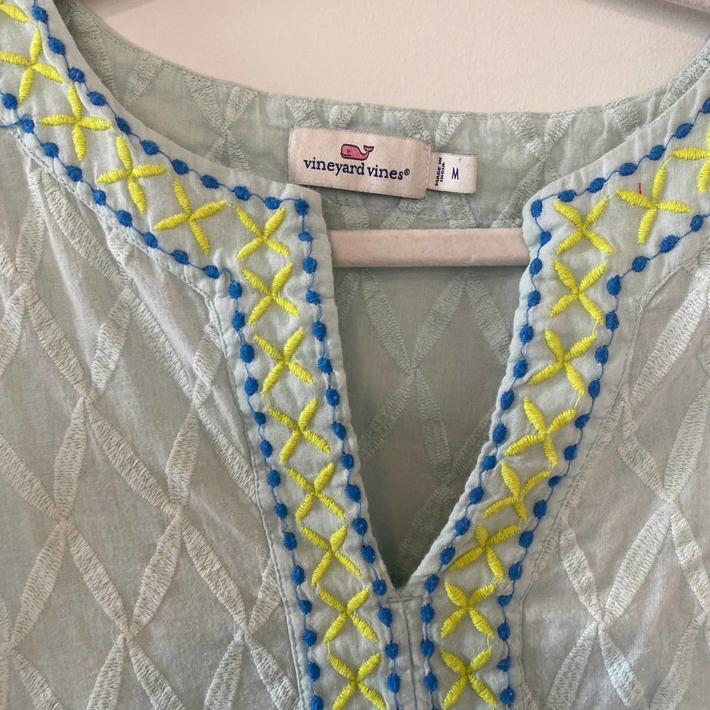 Vineyard Vines V-Neck Swim Coverup Dress Cotton Size M Light Teal - Picture 2 of 6